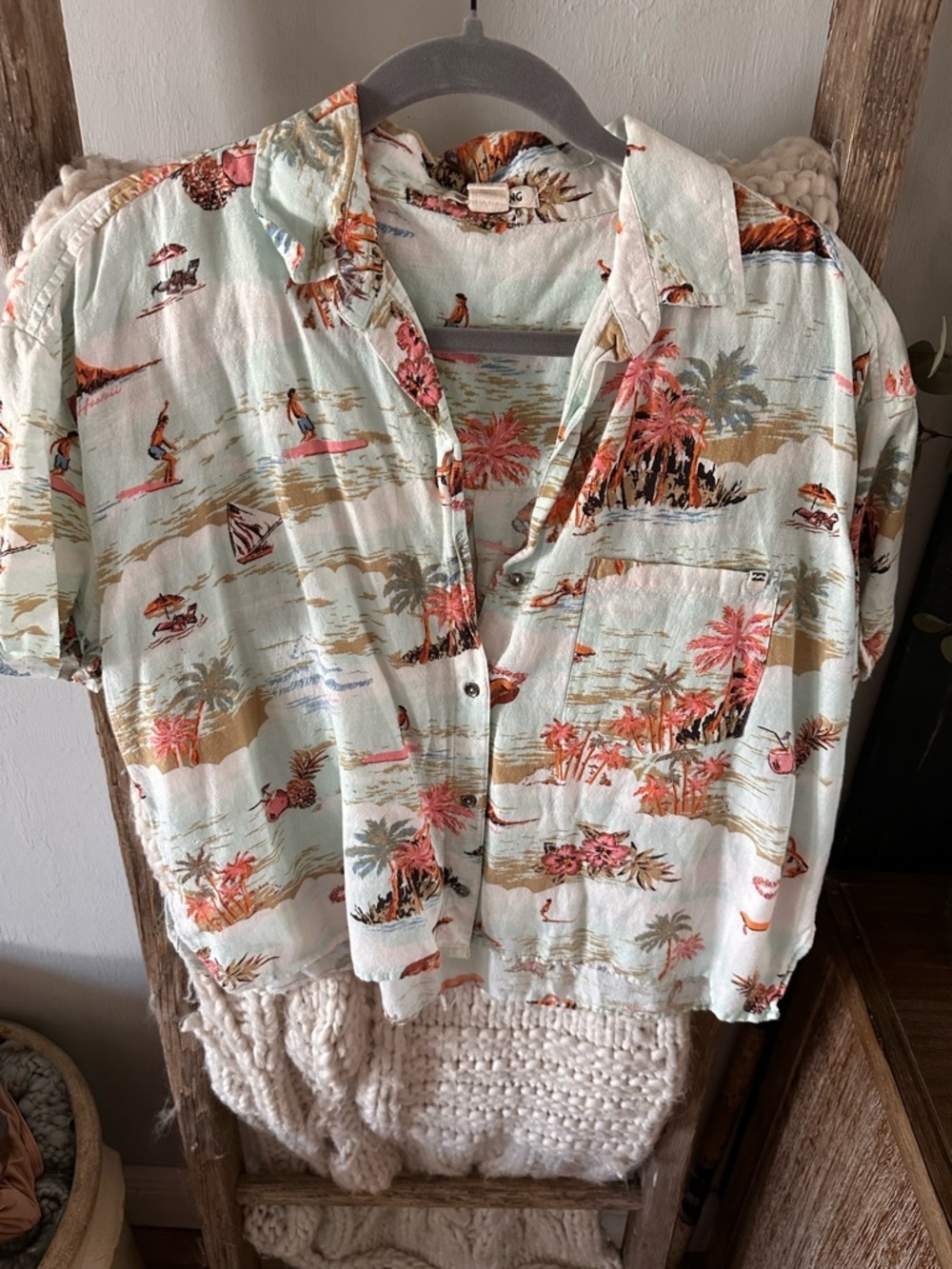 Billabong Mint Tropical Printed Button-Up Top
